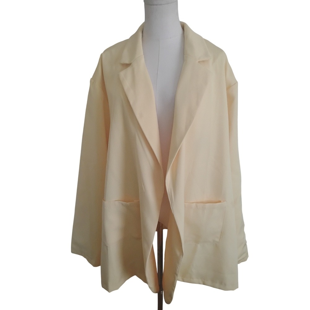 Plus Size Open Front Relaxed Blazer Butter Yellow Notched Lapel Pockets Size 2X